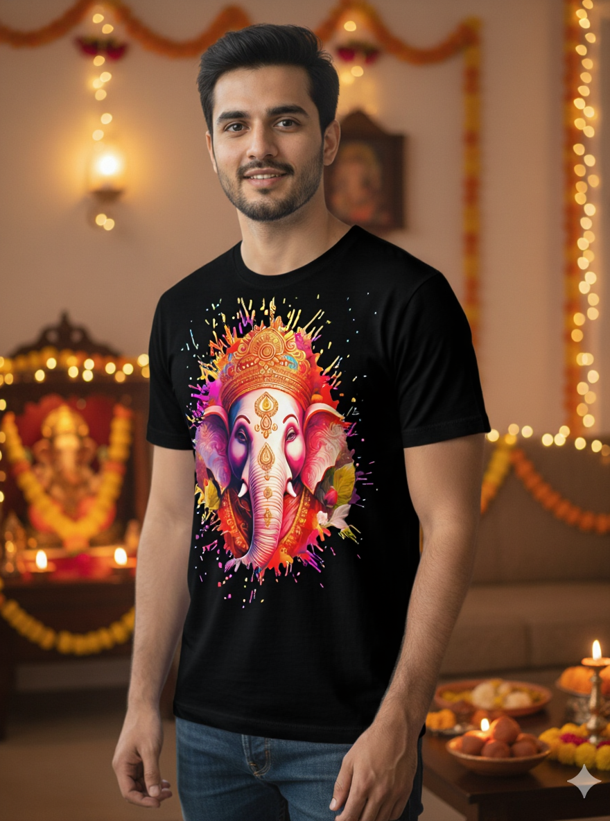 Vearit Lord Ganesha Graphic Printed T-Shirt for Men & Women