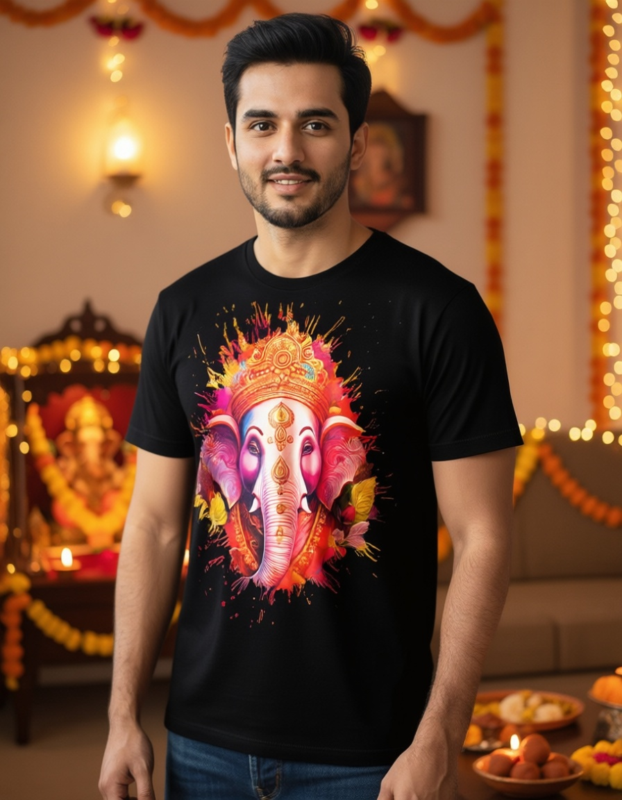 Vearit Lord Ganesha Graphic Printed T-Shirt for Men & Women